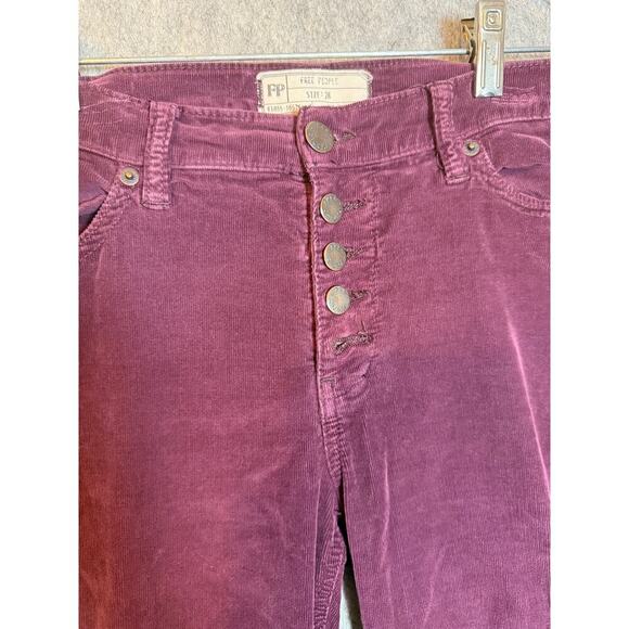 Free People Womens Corduroy Button Fly Red Raw Hem Skinny Ankle Pants - Size 28 - Picture 2 of 9